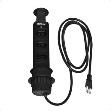 Imagem de Torre De Tomadas Multiplug Retrátil De Embutir Mesa Bancada Totem 3 Tomadas (Preta)