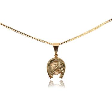 Imagem de Pingente Ferradura Com Cavalo Folheado Em Ouro 18k [F027]
