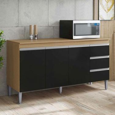 Imagem de Balcão de Cozinha Ambiente Andréia com Tampo 160 cm Amendoa Preto – AJL