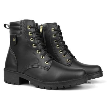 Imagem de Bota Feminina Coturno Militar Cano Curto Zíper Casual Salto Baixo (Preto, BR, Adulto, Numérico, 38)