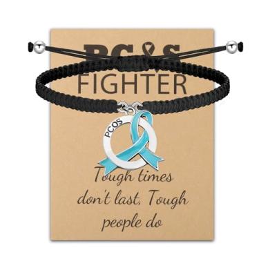 Imagem de CHOORO Presente PCOS Síndrome do Ovário Policístico Presente PCOS Fighter Pulseira de fita azul-petróleo PCOS Joias de conscientização, 3.5, Liga metálica.