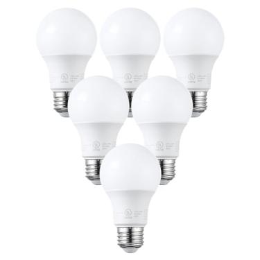 Imagem de TORCHSTAR Lâmpadas de LED A19 equivalente a 60 W, certificação UL, luz do dia 5000 K, 9W, 820 lm, sem cintilação, não regulável, vidro fosco, lâmpada de LED com base padrão E26 para ventilador de teto, lâmpada, 15.000 horas, pacote com 6