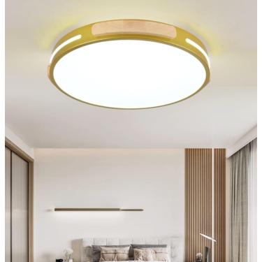 Imagem de Lâmpada de teto LED de madeira Ø32cm Corredor Varanda 18W Luz branca 6000K ao redor Lâmpada moderna Ultra Slim Banheiro Quarto Cozinha Sala de estar Luminária montada na superfície Iluminaçã