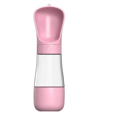 Imagem de Garrafa Pet Bebedouro Portátil 2 em 1 Água e Ração Para Passeio Viagem Cães Gatos Coelho Animais Anti Vazamento Com Trava de Segurança (Rosa)