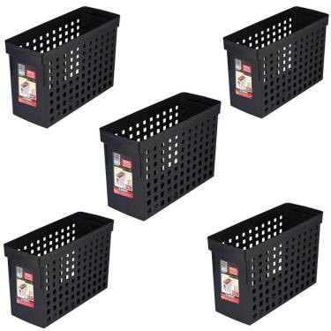 Imagem de Kit 5 Arquivos Plástico 42x27cm Estreito Furação Preto Orden