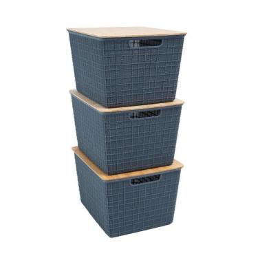 Imagem de Kit 3 Caixas Organizadoras Tampa de Bambu 18l Cinza - Oikos, U, UNICA
