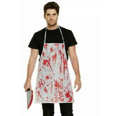 Imagem de Fantasia Halloween Criativa e barata Avental Açougueiro com Faca de Pl
