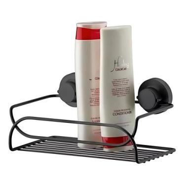 Imagem de Suporte Porta Shampoo Sabonete Preto Fosco Fixação Ventosa Banheiro - 