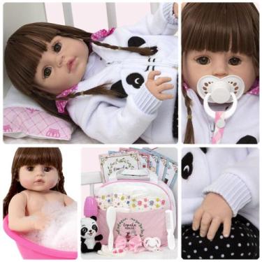 Imagem de Bebê Reborn Panda de Silicone Realista + Bolsa 21 Acessórios - Cegonha