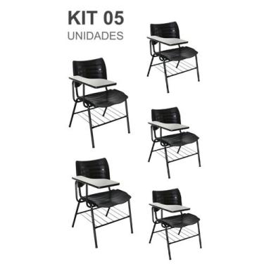 Imagem de KIT 05 Cadeiras Escolar com porta livros cor Preto - MASTCMOL