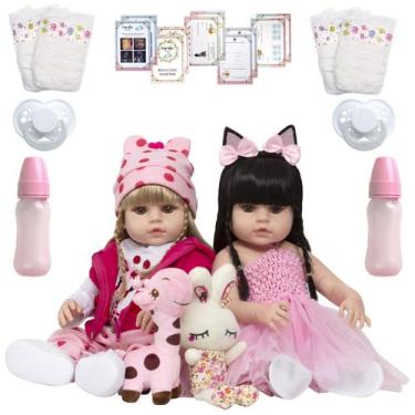 Imagem de Kit 2 Bebe Reborn Realista Girafa Coelha Bailarina Fofa 46cm - Cegonha