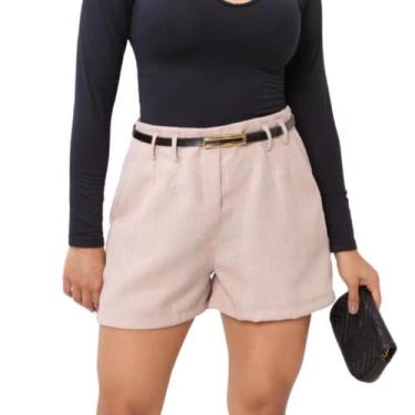 Imagem de Short Feminino Linho Cintura Alta Alfaiataria C/ Cinto Bolso - Thiá St