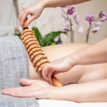Imagem de Rolo Bastão Massageador Manual Espiga Madeira Maderoterapia Corporal -