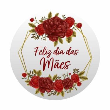 Imagem de Painel de Lona Redondo Feliz Dia das Mães Rosas Vermelhas Formas Doura
