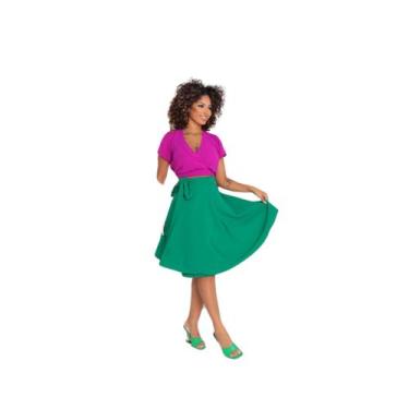 Imagem de Saia Envelope Midi Godê Cintura Alta Transpassada Com Forro - ANNEGUER