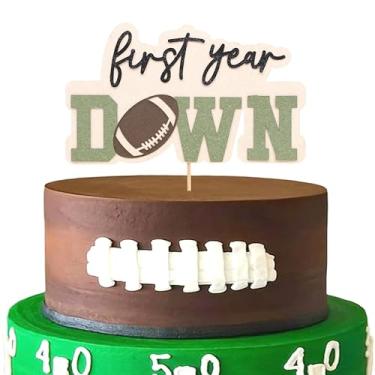 Imagem de First Year Down Cake Topper - Football One Birthday Decorations,Super Bowl Party Photo Props,Sports 1st Birthday Football Cake Topper,Little Athlete Smash Football Cake Decorations