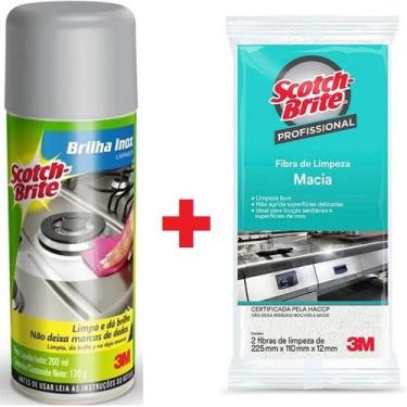 Imagem de Brilha INOX Removedor Limpador + SCOTH Brite Fibra Macia 3M