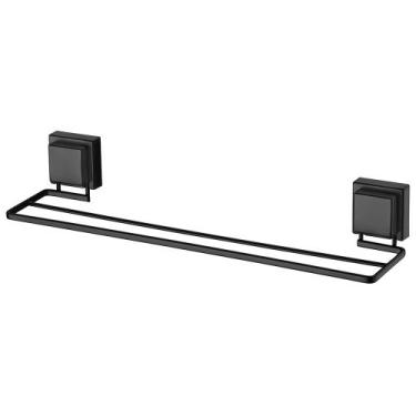 Imagem de Toalheiro Duplo Aço Ventosa Quadrada 45cm - Future, Preto fosco