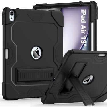 Imagem de Cantis Capa para iPad Air 13 polegadas M2 (2024), iPad Air 13 com suporte para lápis, capa protetora resistente à prova de choque suporta Pencil Pro e Pencil (USB-C), preta