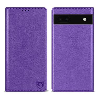 Imagem de ZZXX Capa carteira para Google Pixel 6a com [bloqueio de RFID] com compartimento para cartão, capa protetora dobrável de couro magnético forte para Google Pixel 6a (roxo - 15,5 cm)