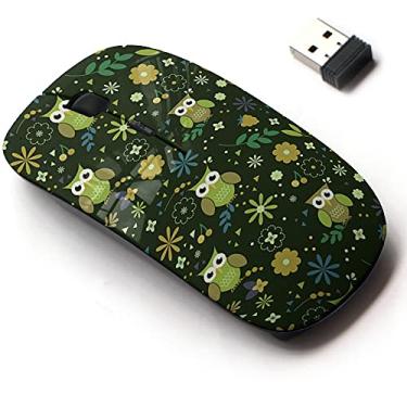 Imagem de Mouse sem fio de 2,4 G com design de padrão fofo para todos os laptops e desktops com nano receptor - corujas fofas