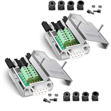 Imagem de Conector de breakout DB9 da ANMBEST com 2 peças, carcaça de metal sem solda RS232 D-SUB Serial para terminal de porta de 9 pinos fêmea adaptador placa de breakout com capa