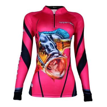 Imagem de Camisa de Pesca Infantil Rosa Tucunare C/ Protreção UV50+ Manga Longa 