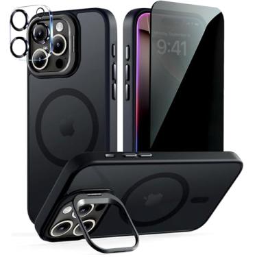 Imagem de TXXO Capa magnética para iPhone 16 Pro Max com suporte para tela de privacidade e protetor de lente de câmera serve para MagSafe capa de telefone transparente fosca fina à prova de choque para 16 Pro