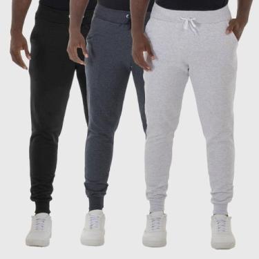 Imagem de Kit 3 Calças Moletom Masculinas Lisas Benellys, GG, Preto, Chumbo, Cin