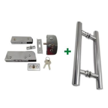 Imagem de Kit ferragens para porta de vidro blindex pivotante + puxador tubular 