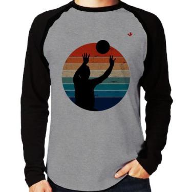 Imagem de Camiseta Raglan Vôlei Vintage Sunset Manga Longa - Foca na Moda, Cinza