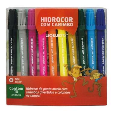 Imagem de Canetinha Hidrográfica 10 Cores com Carimbo Caneta Hidrocor Leo&Leo