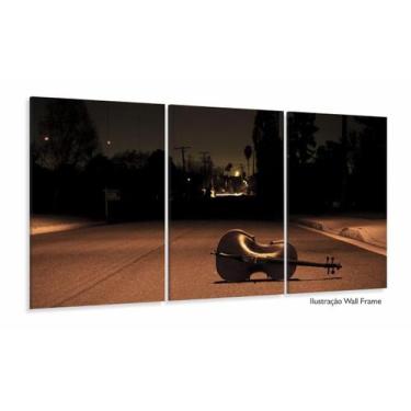Imagem de Quadro Violoncelo Na Rua Paisagem Decorativo Em Tecido 3 peças 120x60 
