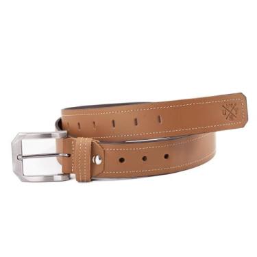 Imagem de Cinto Masculino Costurado Casual Couro Largo Use Young, Caramelo fivel