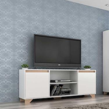 Imagem de Rack Em Mdp 2 Portas 3 Prateleiras Dobradiças Metálicas Branco