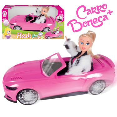 Imagem de Carrinho De Boneca Infantil Conversível Rosa Com Boneca Dentro Capota Removível Flash Girl