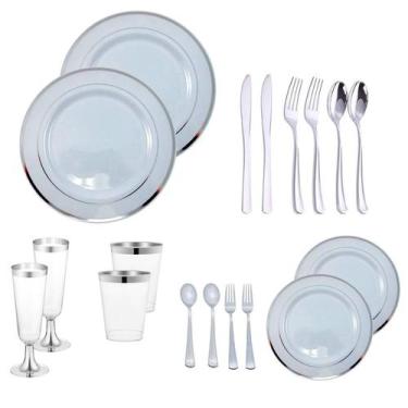 Imagem de KIT Copo Taça Prato Talher Descartável Luxo 20 CONVIDADOS  - udlandia
