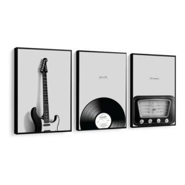 Imagem de Quadro Decorativo Musica guitarra vinil moderno luxo sala quarto com Moldura (Moldura Preta, 60x80, Com Vidro)