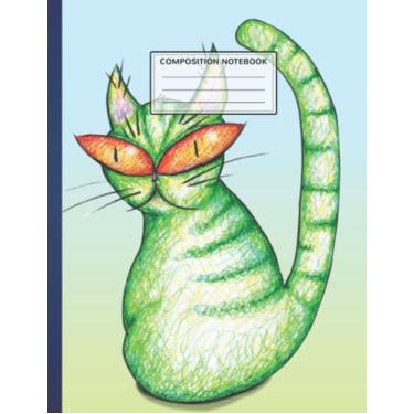 Imagem de Composition Notebook: Funny green cat 8.5 x 11 Inches, 110 Pages Composition Notebook, Vintage Composition Notebook College Ruled, Notebook Journal, Quad Ruled