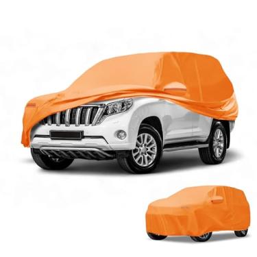 Imagem de Partuto Capa de carro à prova d'água para todos os climas, automotiva, externa, anti-UV, proteção contra chuva e sol, cobertura externa completa para Toyota Land Cruiser 210D-PU laranja com tiras