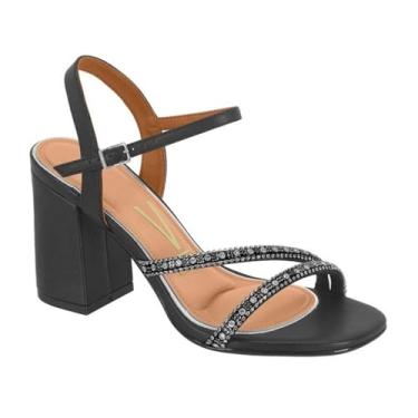 Imagem de Vizzano, SANDÁLIA FEMININA VIZZANO 6409.220 SALTO BLOCO 8 CM DE ALTURA TIRAS EM STRASS Cor:Preto;Tamanho:34