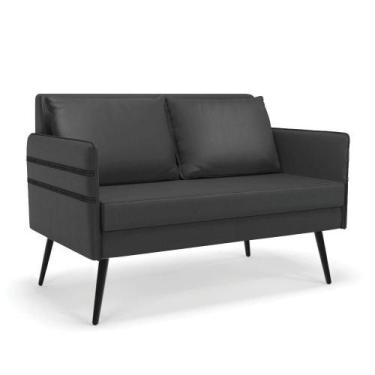 Imagem de Namoradeira 02 Lugares Mari material sintético Preto Pés Palito De Fer