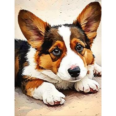 Imagem de IPISSOI Kits de pintura de diamante para adultos, faça você mesmo 5D animal close-ups pintura diamante pobre cachorro completo arte cardigã galês corgi pintura de diamante artesanato para decoração de