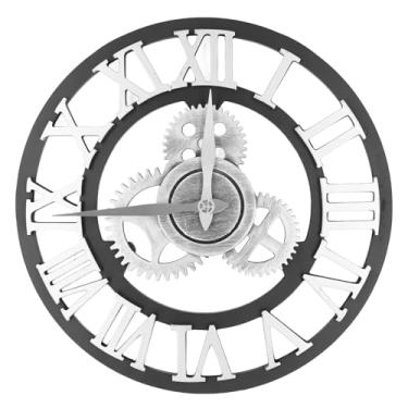 Imagem de Relógio de Parede de Madeira de 13 Polegadas, Design de Engrenagem Industrial Vintage, Com Números 3D Fáceis de Ler, Não Ticking, Decoração de Fazenda Rústica, Bateria, Decoração