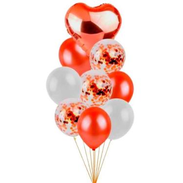 Imagem de Kit Buquê Balão Metalizado 12 e Coração 18 Vermelho - 09 un - PB Festa