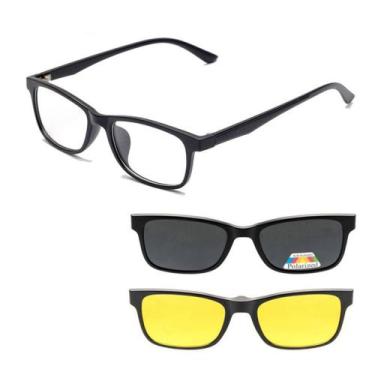 Imagem de Armação De Óculos com Clip On 3 Em 1 Troca Lentes Masculino Polarizado