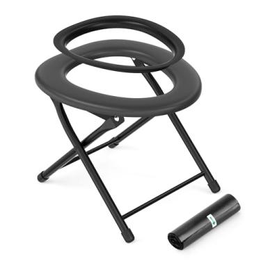 Imagem de Sanita de acampamento portátil para adultos, porta penico para acampamento com anel de plástico removível e 15 sacos de vaso sanitário descartáveis, vaso sanitário dobrável para acampamento,