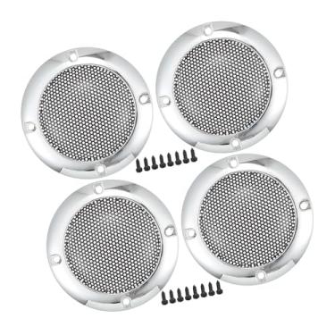 Imagem de REPAIROCK Capa universal de grade de alto-falante de carro de 5 cm redonda de malha de 5 cm caixa protetora de subwoofer com parafusos de montagem em tom prateado - pacote com 4 peças de reposição