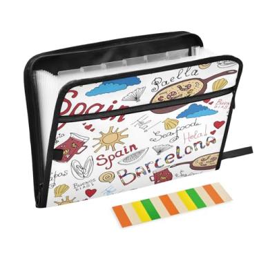 Imagem de pnyoin Cute Barcelona Sketch 13 bolsos pasta de arquivo expansível com etiquetas adesivas pasta de arquivo sanfonada com zíper seguro organizador de documentos para papel tamanho carta A4, documento