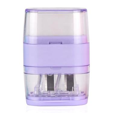 Imagem de Waremew 1 apontador de lápis manual com borracha, 2 furos de afiação com borracha para escola, escritório e material doméstico (roxo)